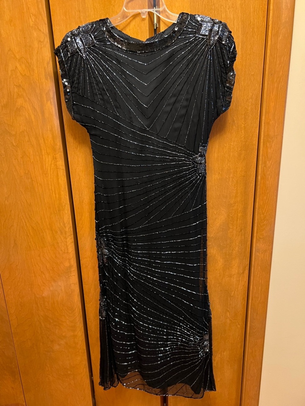 Vintage Laurence Kazar Black Sequin & Beaded Silk Evening Gown